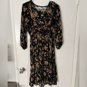 Floral Black Midi Dress